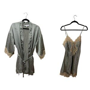 Vintage Victorian Secret Satin & Lace Chemise Nightgown Slip Dress w Spaghetti S